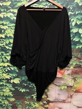 torrid Black V-Neck Draped Bodysuit